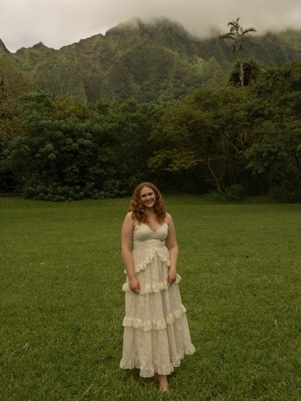 Cream Lace Tiered Spaghetti Strap Maxi Dress
